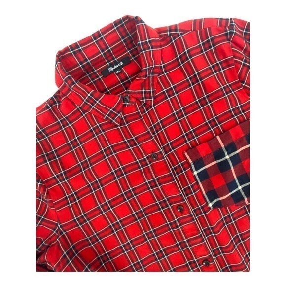 Madewell Red Black Plaid Button Up Long Sleeve New No Tags Women’s M - Picture 2 of 7
